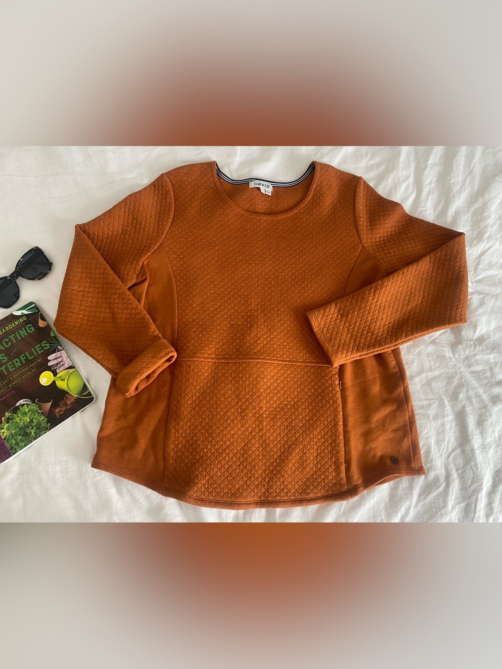 ORVIS Women's Quilted Rust/Orange Pullover Cotton Top